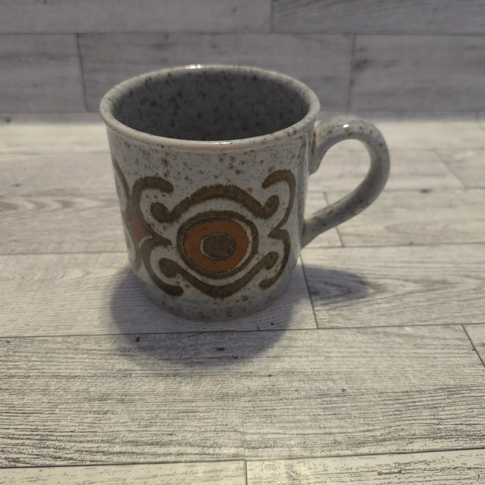 Retro Speckled Teacup with brown and orange decoration‎ Mug Cup Coffee - Picture 3 of 7